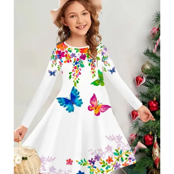 Girls' 3D Graphic Butterfly Dress Long Sleeve Summer Spring Vacation Daily Holiday Princess Beautiful Sweet Kids 4-12 Years Casual Dress A Line Dress Knee-length Regular Fit