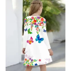 Girls' 3D Graphic Butterfly Dress Long Sleeve Summer Spring Vacation Daily Holiday Princess Beautiful Sweet Kids 4-12 Years Casual Dress A Line Dress Knee-length Regular Fit