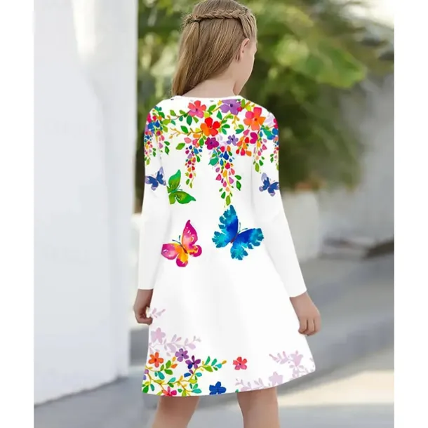Girls' 3D Graphic Butterfly Dress Long Sleeve Summer Spring Vacation Daily Holiday Princess Beautiful Sweet Kids 4-12 Years Casual Dress A Line Dress Knee-length Regular Fit