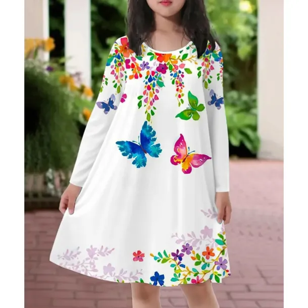 Girls' 3D Graphic Butterfly Dress Long Sleeve Summer Spring Vacation Daily Holiday Princess Beautiful Sweet Kids 4-12 Years Casual Dress A Line Dress Knee-length Regular Fit
