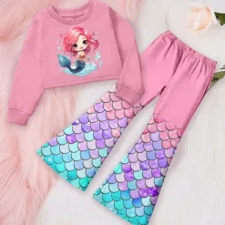 Girls' 3D Graphic Cartoon Mermaid Sweatshirt & Sweatpants Set Clothing Set Pink Long Sleeve 3D Print Fall Winter Active Fashion Daily Kids 3-12 Years Outdoor Vacation Date Regular Fit
