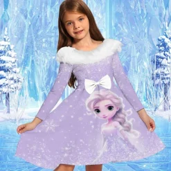 Girls' 3D Graphic Cartoon Snowflake Dress Ruffle Dress Long Sleeve Spring Fall Vacation Daily Holiday Beautiful Sweet Kids 4-12 Years Party Dress A Line Dress Knee-length Regular Fit