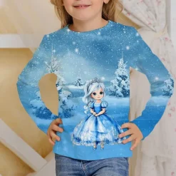 Girls' 3D Graphic Cartoon T shirt Tee Long Sleeve Spring Fall Fashion Basic Kids 4-12 Years Crew Neck Outdoor Casual Daily Regular Fit