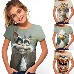 Girls' 3D Graphic Cartoon T shirt Tee Short Sleeve Summer Spring Fashion Basic Kids 4-12 Years Crew Neck Outdoor Casual Daily Regular Fit