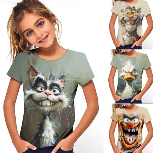 Girls' 3D Graphic Cartoon T shirt Tee Short Sleeve Summer Spring Fashion Basic Kids 4-12 Years Crew Neck Outdoor Casual Daily Regular Fit