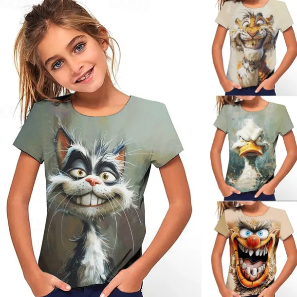 Girls' 3D Graphic Cartoon T shirt Tee Short Sleeve Summer Spring Fashion Basic Kids 4-12 Years Crew Neck Outdoor Casual Daily Regular Fit