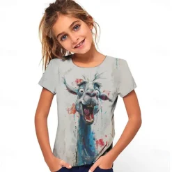 Girls' 3D Graphic Cartoon T shirt Tee Short Sleeve Summer Spring Fashion Basic Kids 4-12 Years Crew Neck Outdoor Casual Daily Regular Fit