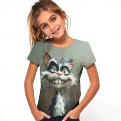 Girls' 3D Graphic Cartoon T shirt Tee Short Sleeve Summer Spring Fashion Basic Kids 4-12 Years Crew Neck Outdoor Casual Daily Regular Fit