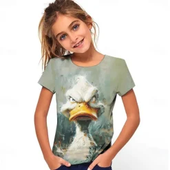 Girls' 3D Graphic Cartoon T shirt Tee Short Sleeve Summer Spring Fashion Basic Kids 4-12 Years Crew Neck Outdoor Casual Daily Regular Fit