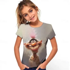 Girls' 3D Graphic Cartoon T shirt Tee Short Sleeve Summer Spring Fashion Basic Kids 4-12 Years Crew Neck Outdoor Casual Daily Regular Fit