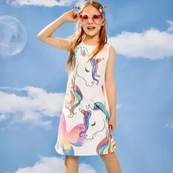 Girls' 3D Graphic Cartoon Unicorn Dress Sleeveless 3D Print Summer Spring Sports & Outdoor Daily Holiday Cute Casual Sweet Kids 3-12 Years Casual Dress A Line Dress Tank Dress Above Knee Polyester