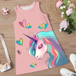 Girls' 3D Graphic Cartoon Unicorn Dress Sleeveless 3D Print Summer Spring Sports & Outdoor Daily Holiday Cute Casual Sweet Kids 3-12 Years Casual Dress A Line Dress Tank Dress Above Knee Polyester