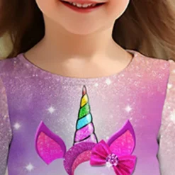 Girls' 3D Graphic Cartoon Unicorn Dress Long Sleeve 3D Print Summer Fall Vacation Sports & Outdoor Daily Cute Casual Beautiful Kids 3-12 Years Casual Dress A Line Dress Above Knee Regular Fit