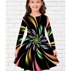 Girls' 3D Graphic Dress Long Sleeve Summer Spring Vacation Daily Holiday Princess Beautiful Sweet Kids 4-12 Years Casual Dress A Line Dress Knee-length Regular Fit