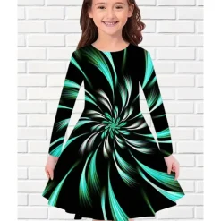 Girls' 3D Graphic Dress Long Sleeve Summer Spring Vacation Daily Holiday Princess Beautiful Sweet Kids 4-12 Years Casual Dress A Line Dress Knee-length Regular Fit