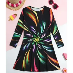 Girls' 3D Graphic Dress Long Sleeve Summer Spring Vacation Daily Holiday Princess Beautiful Sweet Kids 4-12 Years Casual Dress A Line Dress Knee-length Regular Fit