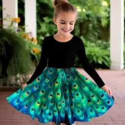 Girls' 3D Graphic Dress Long Sleeve 3D Print Summer Fall Vacation Sports & Outdoor Daily Cute Casual Beautiful Kids 3-12 Years Casual Dress A Line Dress Above Knee Regular Fit