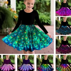 Girls' 3D Graphic Dress Long Sleeve 3D Print Summer Fall Vacation Sports & Outdoor Daily Cute Casual Beautiful Kids 3-12 Years Casual Dress A Line Dress Above Knee Regular Fit