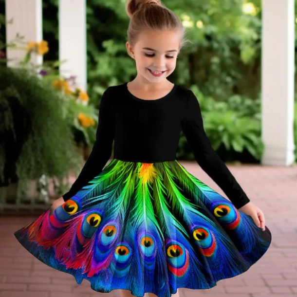 Girls' 3D Graphic Dress Long Sleeve 3D Print Summer Fall Vacation Sports & Outdoor Daily Cute Casual Beautiful Kids 3-12 Years Casual Dress A Line Dress Above Knee Regular Fit