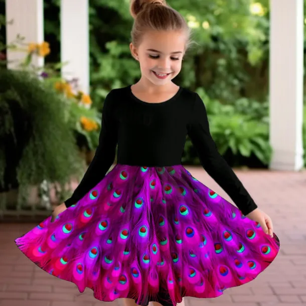Girls' 3D Graphic Dress Long Sleeve 3D Print Summer Fall Vacation Sports & Outdoor Daily Cute Casual Beautiful Kids 3-12 Years Casual Dress A Line Dress Above Knee Regular Fit