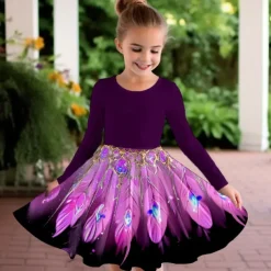 Girls' 3D Graphic Dress Long Sleeve 3D Print Summer Fall Vacation Sports & Outdoor Daily Cute Casual Beautiful Kids 3-12 Years Casual Dress A Line Dress Above Knee Regular Fit