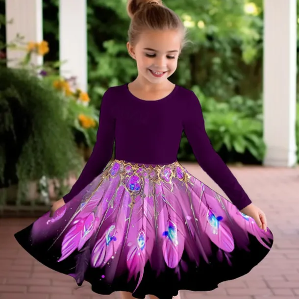 Girls' 3D Graphic Dress Long Sleeve 3D Print Summer Fall Vacation Sports & Outdoor Daily Cute Casual Beautiful Kids 3-12 Years Casual Dress A Line Dress Above Knee Regular Fit