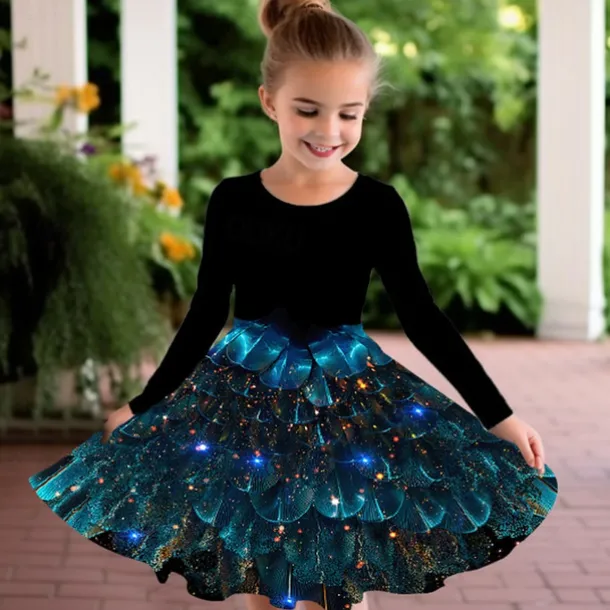 Girls' 3D Graphic Dress Long Sleeve 3D Print Summer Fall Vacation Sports & Outdoor Daily Cute Casual Beautiful Kids 3-12 Years Casual Dress A Line Dress Above Knee Regular Fit