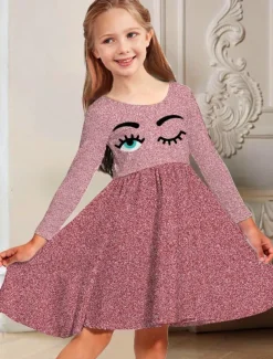 Girls' 3D Graphic Dress Long Sleeve 3D Print Spring Fall Vacation Daily Holiday Cute Casual Sweet Kids 3-10 Years Swing Dress A Line Dress Above Knee Regular Fit