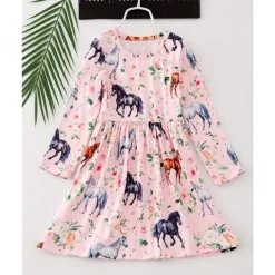 Girls' 3D Graphic Horse Dress Long Sleeve Summer Spring Vacation Daily Holiday Beautiful Sweet Kids 4-12 Years Casual Dress A Line Dress Knee-length Regular Fit
