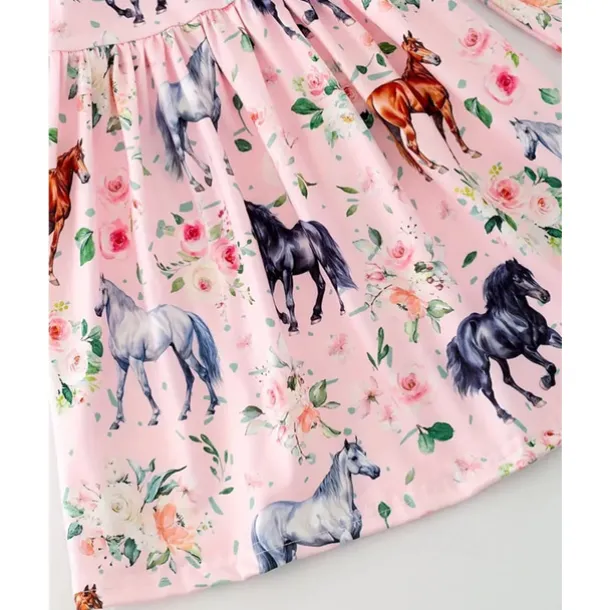 Girls' 3D Graphic Horse Dress Long Sleeve Summer Spring Vacation Daily Holiday Beautiful Sweet Kids 4-12 Years Casual Dress A Line Dress Knee-length Regular Fit