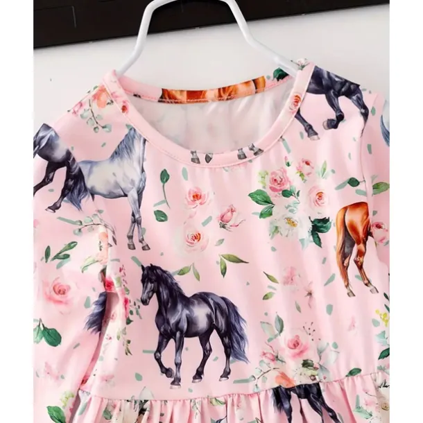 Girls' 3D Graphic Horse Dress Long Sleeve Summer Spring Vacation Daily Holiday Beautiful Sweet Kids 4-12 Years Casual Dress A Line Dress Knee-length Regular Fit