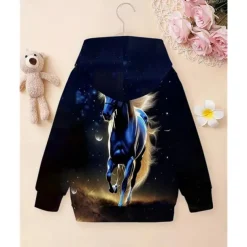 Girls' 3D Graphic Horse Hoodie Long Sleeve Spring Fall Fashion Streetwear Kids 4-12 Years Hooded Outdoor Casual Daily Regular Fit