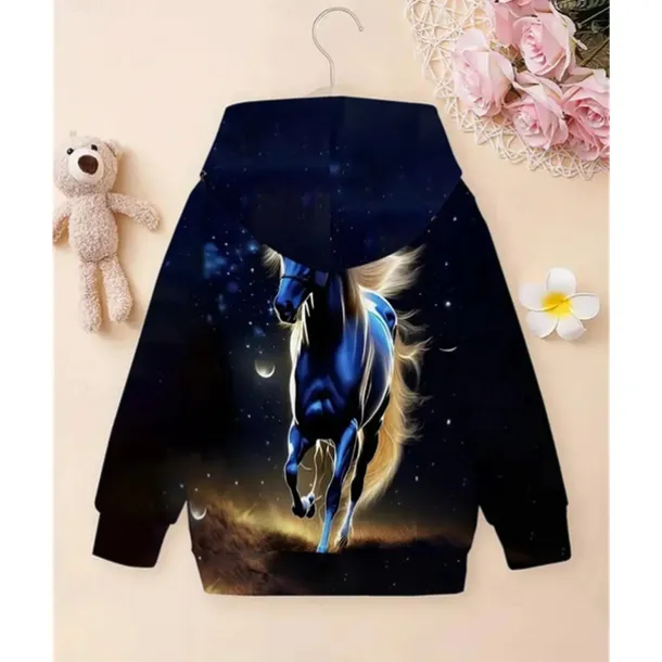 Girls' 3D Graphic Horse Hoodie Long Sleeve Spring Fall Fashion Streetwear Kids 4-12 Years Hooded Outdoor Casual Daily Regular Fit