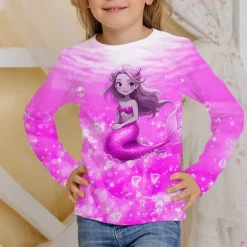Girls' 3D Graphic Mermaid T shirt Tee Long Sleeve Spring Fall Fashion Basic Kids 4-12 Years Crew Neck Outdoor Casual Daily Regular Fit