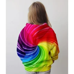 Girls' 3D Graphic Rainbow Hoodie Long Sleeve Fall Winter Fashion Adorable Basic Kids 4-12 Years Hooded Outdoor Casual Daily Regular Fit