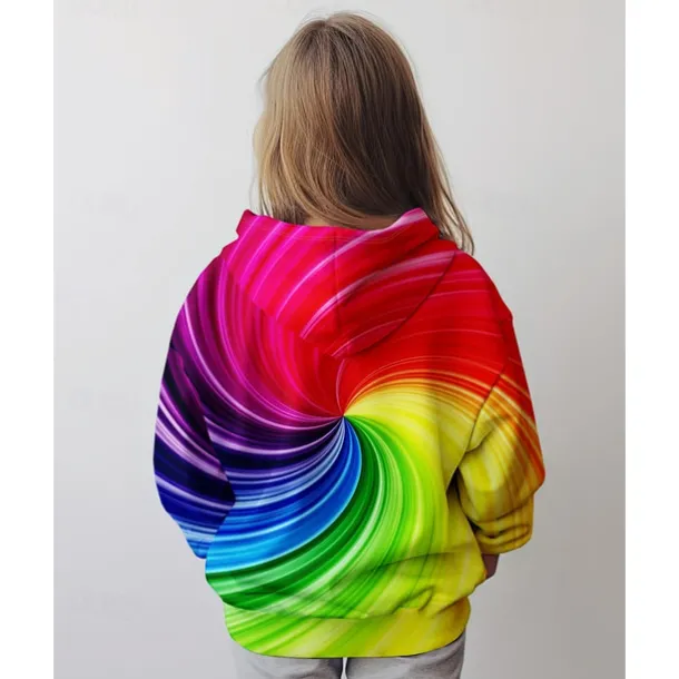 Girls' 3D Graphic Rainbow Hoodie Long Sleeve Fall Winter Fashion Adorable Basic Kids 4-12 Years Hooded Outdoor Casual Daily Regular Fit