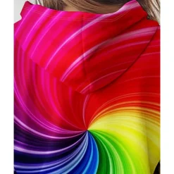 Girls' 3D Graphic Rainbow Hoodie Long Sleeve Fall Winter Fashion Adorable Basic Kids 4-12 Years Hooded Outdoor Casual Daily Regular Fit