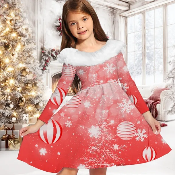 Girls' 3D Graphic Snowflake Dress Long Sleeve Spring Fall Vacation Daily Holiday Beautiful Sweet Kids 4-12 Years Party Dress A Line Dress Knee-length Regular Fit