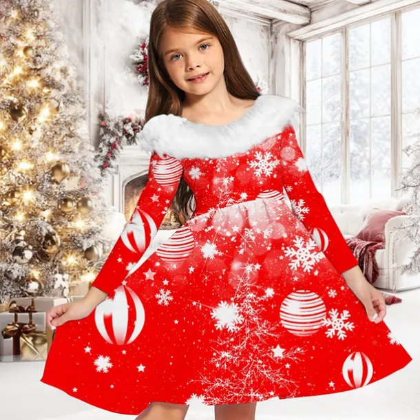 Girls' 3D Graphic Snowflake Dress Long Sleeve Spring Fall Vacation Daily Holiday Beautiful Sweet Kids 4-12 Years Party Dress A Line Dress Knee-length Regular Fit