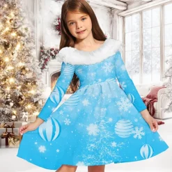 Girls' 3D Graphic Snowflake Dress Long Sleeve Spring Fall Vacation Daily Holiday Beautiful Sweet Kids 4-12 Years Party Dress A Line Dress Knee-length Regular Fit