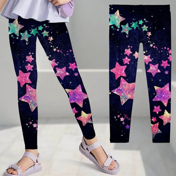Girls' 3D Graphic Star Leggings Summer Spring Active Cute Streetwear Kids 3-12 Years Outdoor Street Sport Slim