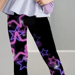 Girls' 3D Graphic Star Leggings Summer Spring Active Cute Streetwear Kids 3-12 Years Outdoor Street Sport Slim