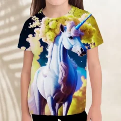 Girls' 3D Graphic Unicorn Cloud T shirt Tee Short Sleeve 3D Print Summer Spring Active Fashion Cute Kids 3-12 Years Outdoor Casual Daily Regular Fit