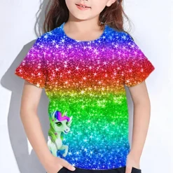 Girls' 3D Graphic Unicorn T shirt Tee Short Sleeve Summer Spring Fashion Basic Kids 4-12 Years Crew Neck Outdoor Casual Daily Regular Fit
