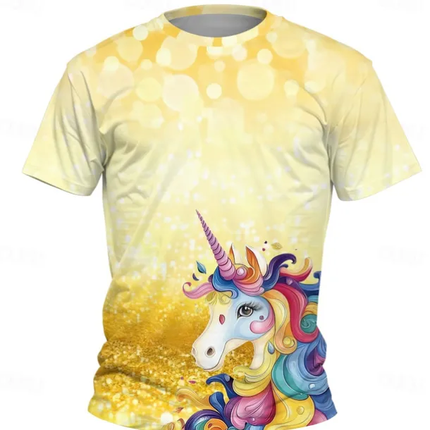 Girls' 3D Graphic Unicorn T shirt Tee Short Sleeve Summer Spring Fashion Basic Kids 4-12 Years Crew Neck Outdoor Casual Daily Regular Fit