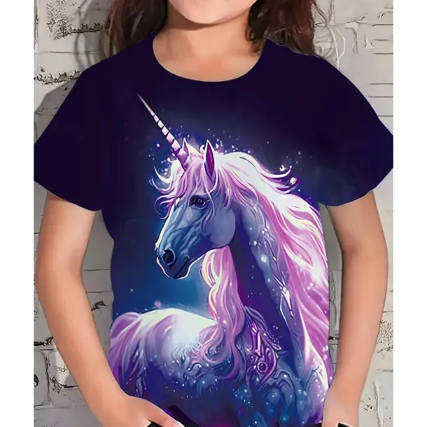 Girls' 3D Graphic Unicorn T shirt Tee Short Sleeve Summer Spring Fashion Basic Kids 4-12 Years Crew Neck Outdoor Casual Daily Regular Fit