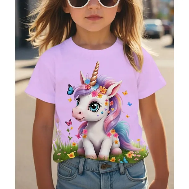 Girls' 3D Graphic Unicorn T shirt Tee Short Sleeve Summer Spring Fashion Basic Kids 4-12 Years Crew Neck Outdoor Casual Daily Regular Fit