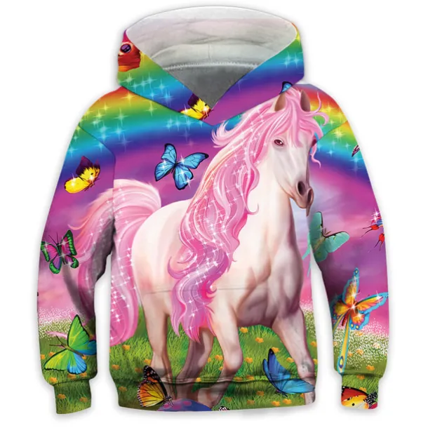 Girls' 3D Horse Hoodie Long Sleeve 3D Print Fall Winter Active Kids 3-12 Years Outdoor Daily
