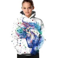 Girls' 3D Horse Hoodie Long Sleeve 3D Print Fall Winter Active Kids 3-12 Years Outdoor Daily