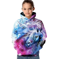 Girls' 3D Horse Hoodie Long Sleeve 3D Print Fall Winter Active Kids 3-12 Years Outdoor Daily